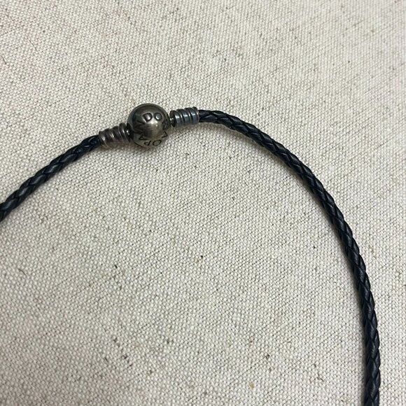 Pandora Moments Double Black Leather Bracelet Wrap Sterling Silver Clasp - Picture 2 of 3